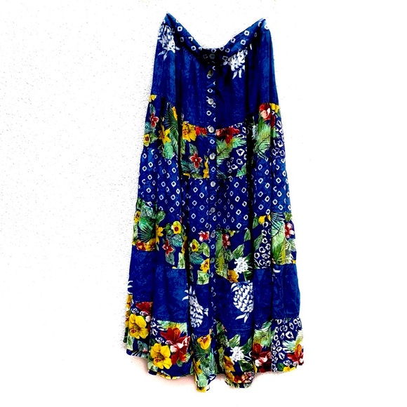 Vintage Dresses & Skirts - Vintage surya bold colorful tropical print 4 tiered button up front full Skirt
